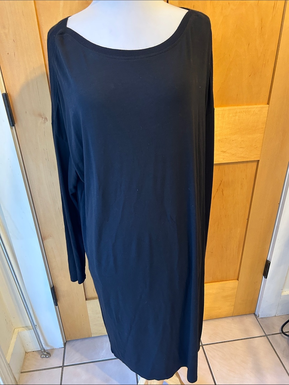 Eileen Fisher Black Long Sleeve Women's Midi Dress - XL Classic Scoop Neck